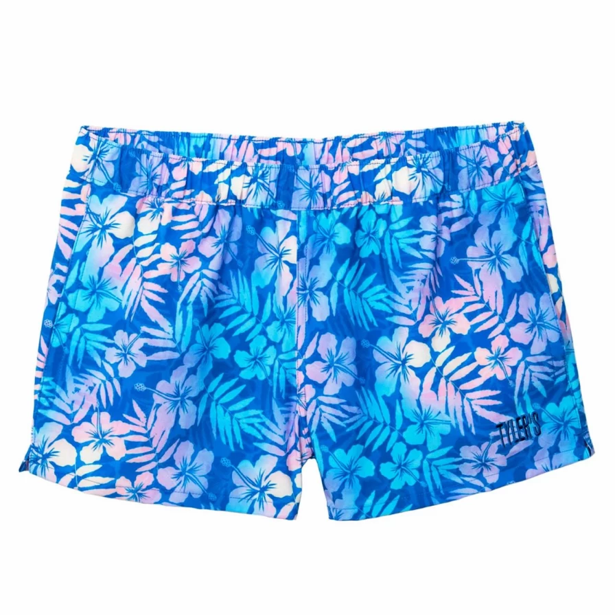 Tyler's Women's Volley Shorts - Blue Floral Faded Print Athletic Shorts