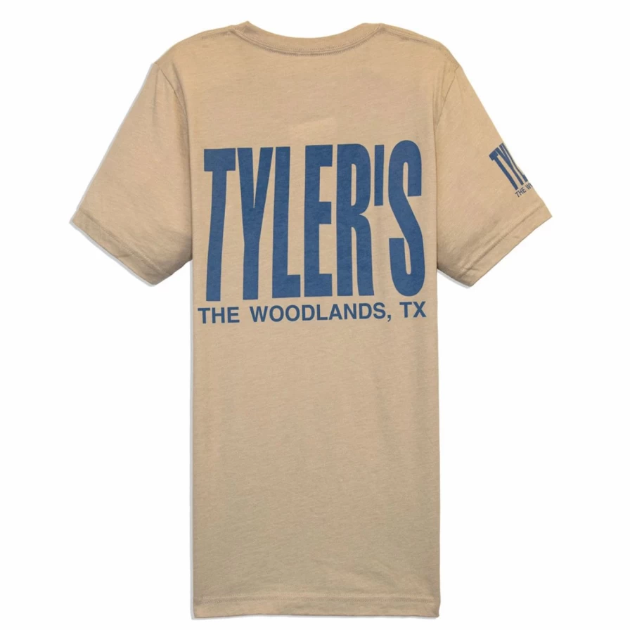 "Heather Tan and Dusty Blue Track Tee - Comfortable Casual T-Shirt for Men and Women"