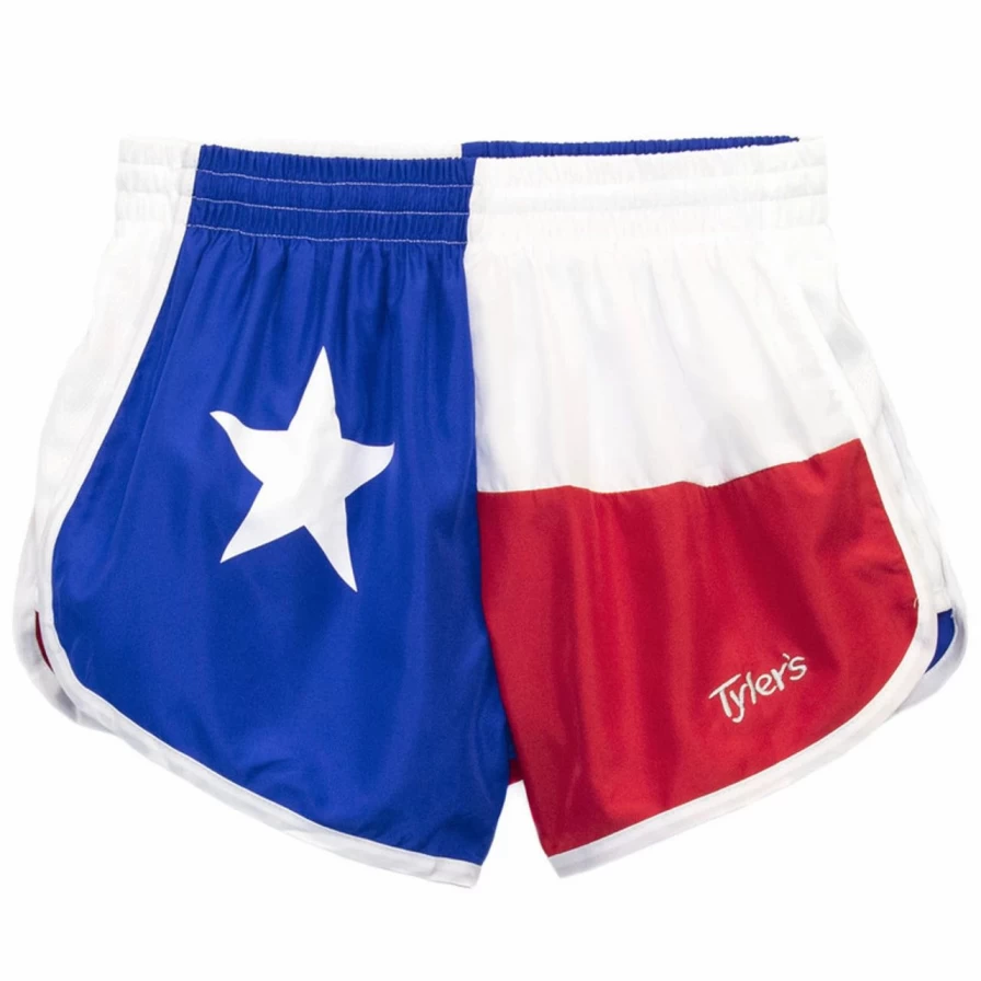 "Women's Texas Flag Print Racer Shorts - Red, White & Blue Patriotic Athletic Shorts"
