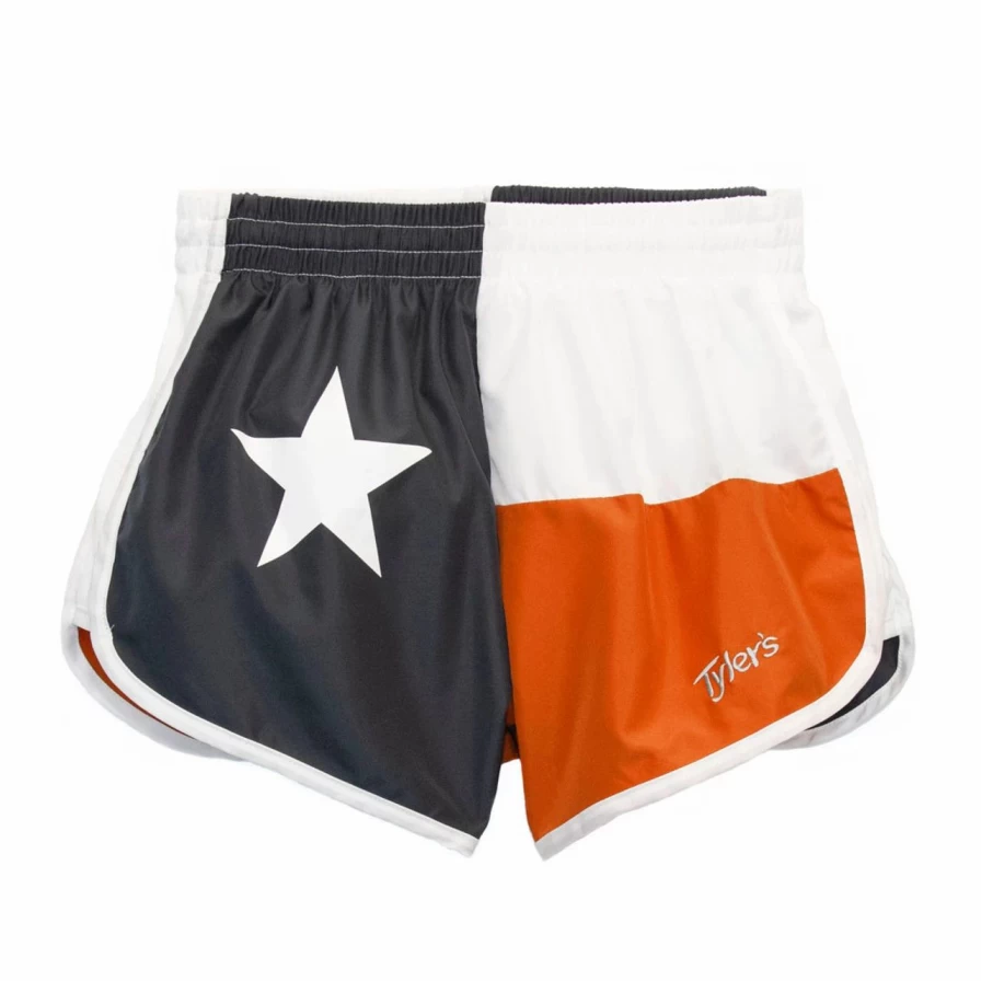 "Girls' Burnt Orange Texas Flag Print Racer Running Shorts"