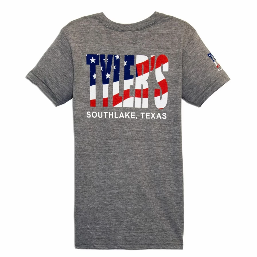 Kids' Grey and American Flag Track Tee - Stylish Patriotic Shirt for Boys and Girls