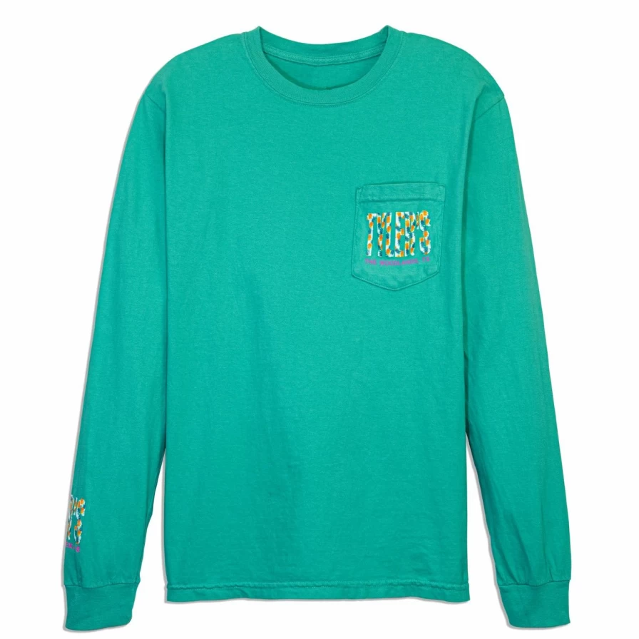 Men's Long Sleeve Pineapple Print Pocket T-Shirt in Island Green - Comfort Colors Vintage Style Tee