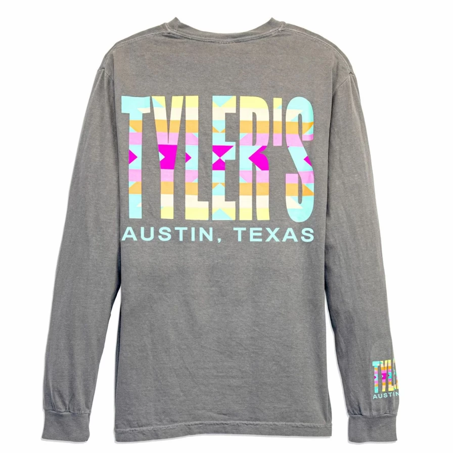 Men's Grey Pastel Aztec Long Sleeve Pocket Tee - Comfort Colors Vintage Style