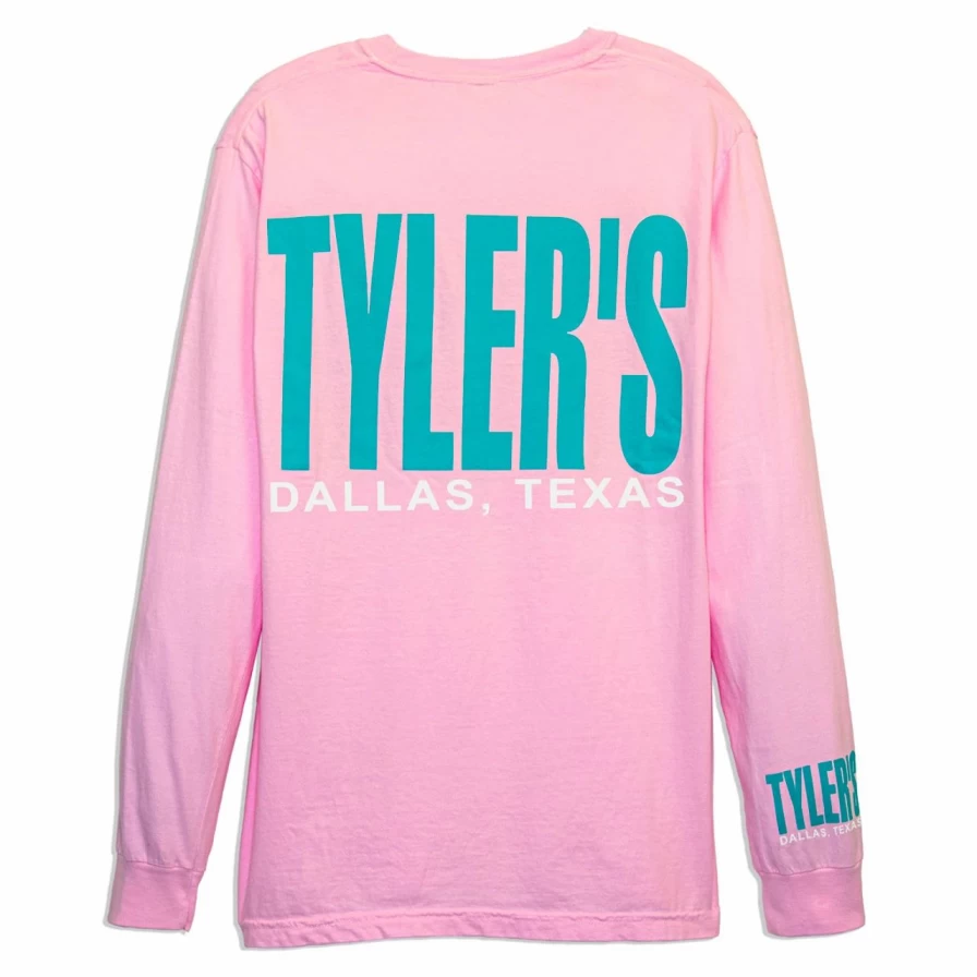 "Men's Long Sleeve Comfort Color Tee in Blossom Pink and Teal - Dallas Inspired Casual Shirt"