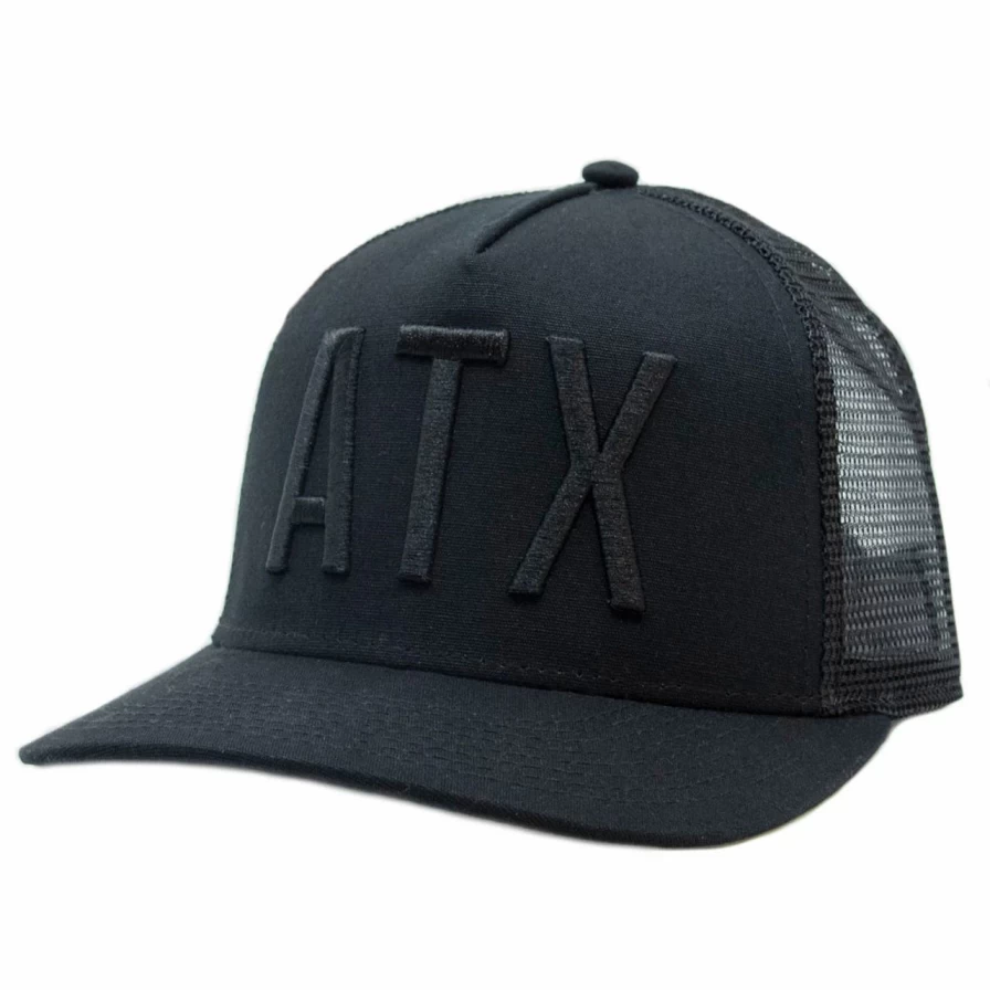 ATX Canvas Trucker Hat - Black & Charcoal Mesh Snapback Cap