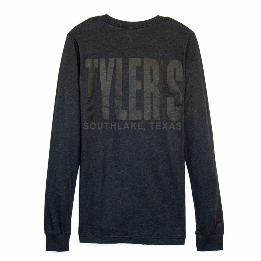 Men's Long Sleeve Black Heather Crewneck Track Tee - Comfortable Athletic Casual Shirt