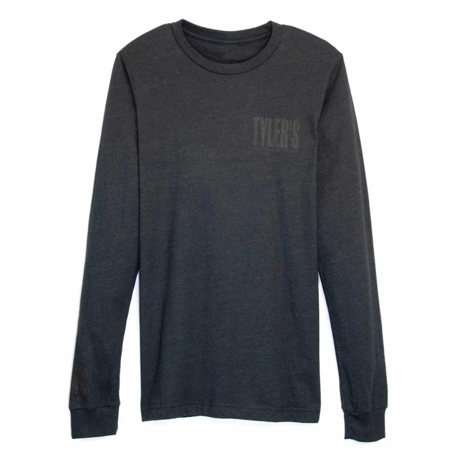 Men's Long Sleeve Black Heather Crewneck Track Tee - Comfortable Athletic Casual Shirt