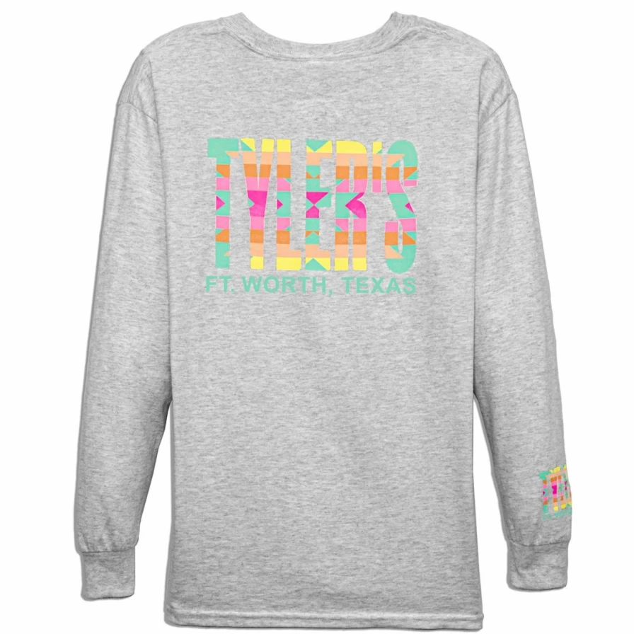 Boys' Long Sleeve Aztec Print T-Shirt - Grey Tribal Graphic Tee for Kids