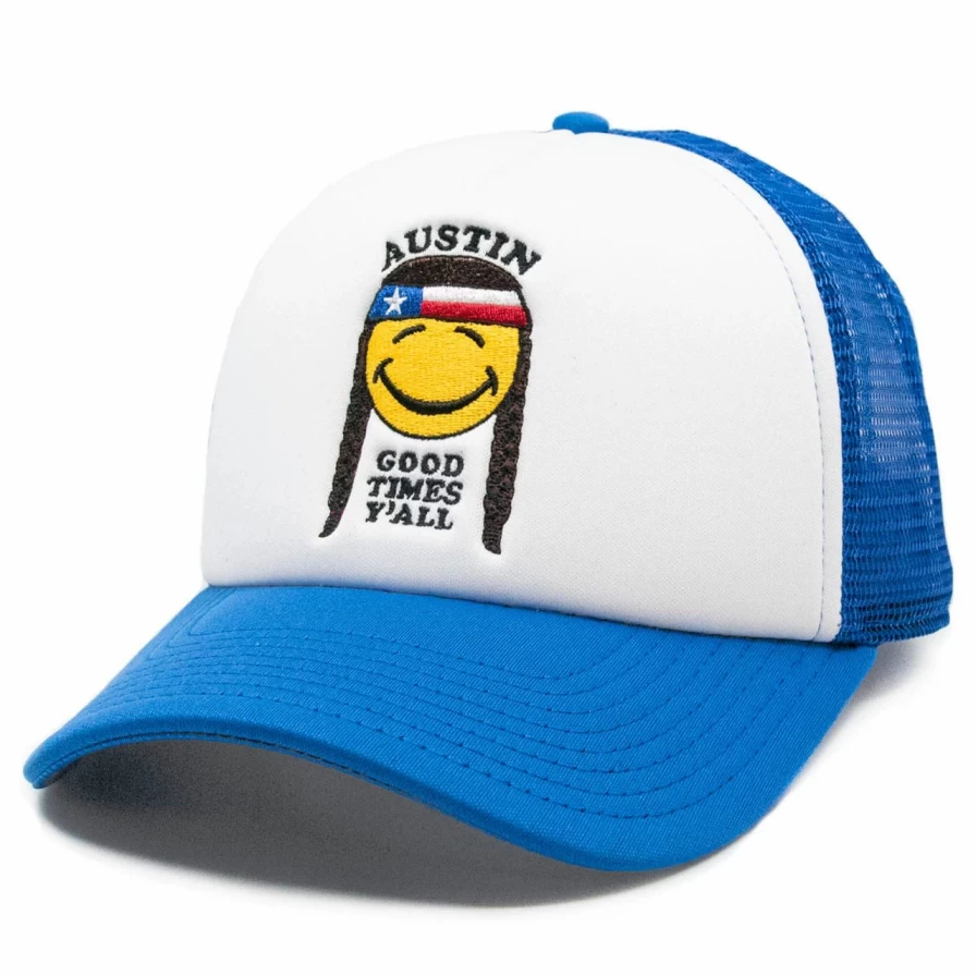 "Good Times Y'All Royal/Red Trucker Hat - Adjustable Mesh Cap for Men & Women"