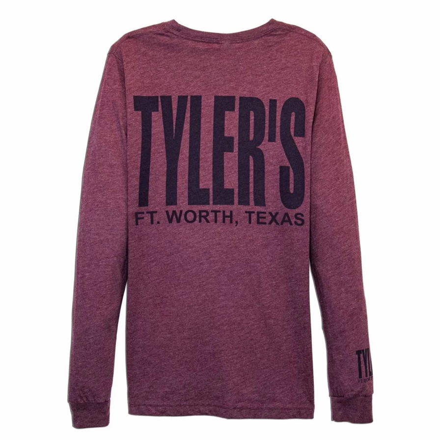 "Heather Maroon and Navy Long Sleeve Crewneck Track Tee for Men"