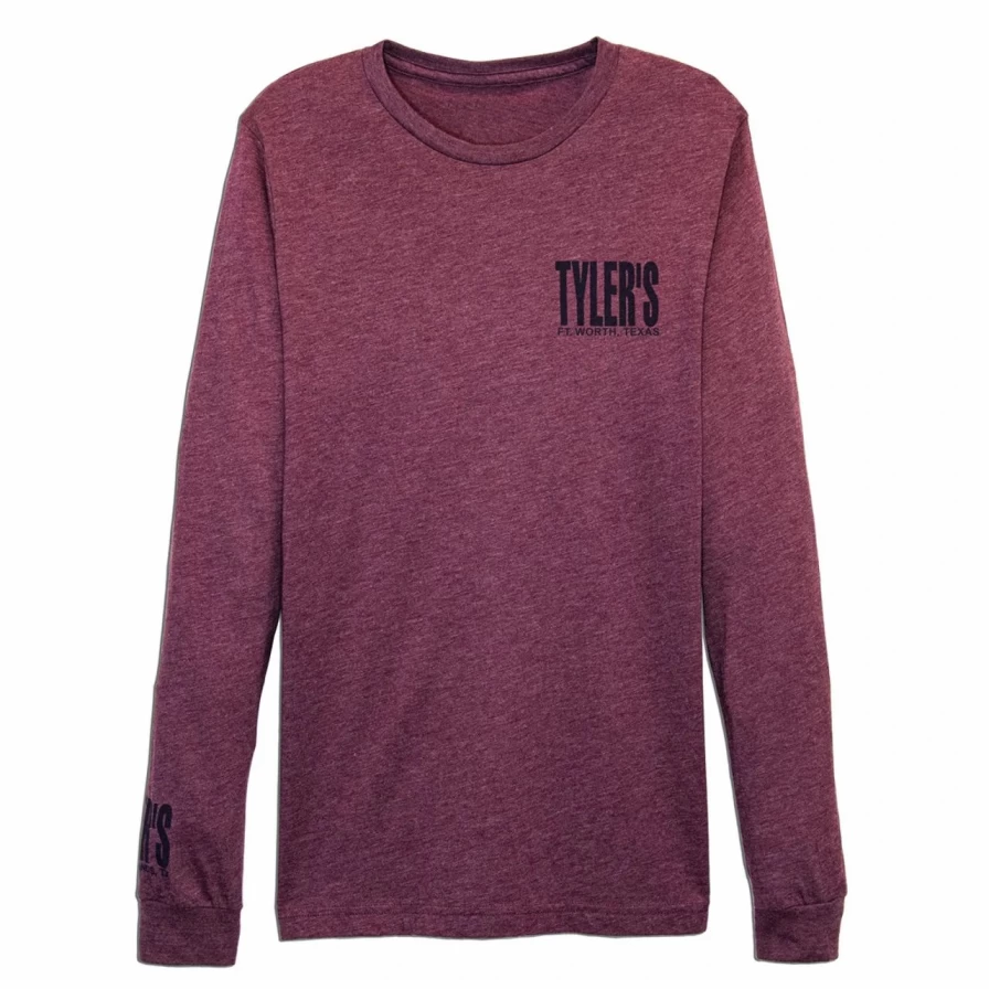 "Heather Maroon and Navy Long Sleeve Crewneck Track Tee for Men"