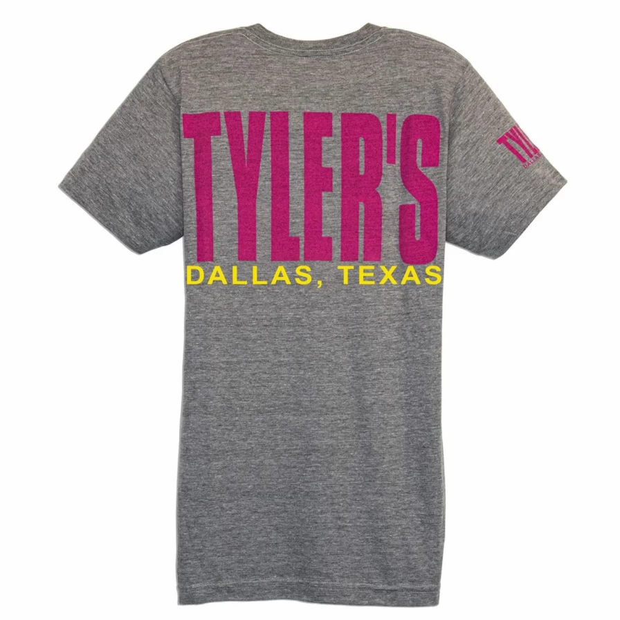 "Heather Grey Pink Yellow Track Tee Dallas by Tyler's - Comfortable Casual T-Shirt"