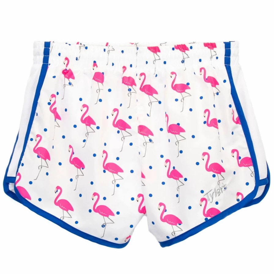 Women's Flamingo Print High-Waisted Racer Running Shorts for Women - Comfortable Athletic Workout Shorts