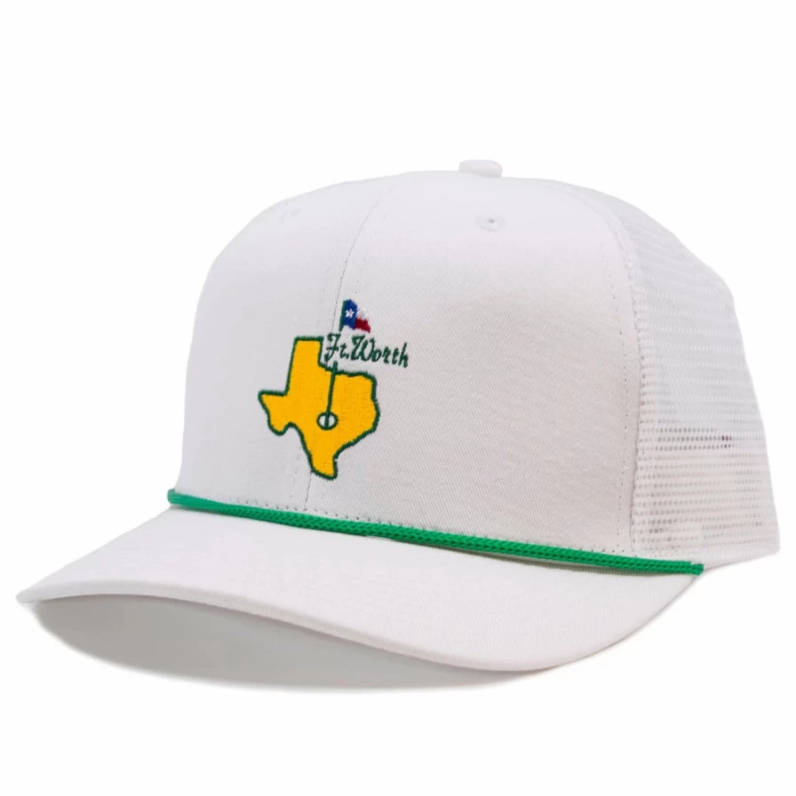 "White Fort Worth Golf Trucker Hat – Stylish & Breathable Mesh Cap"