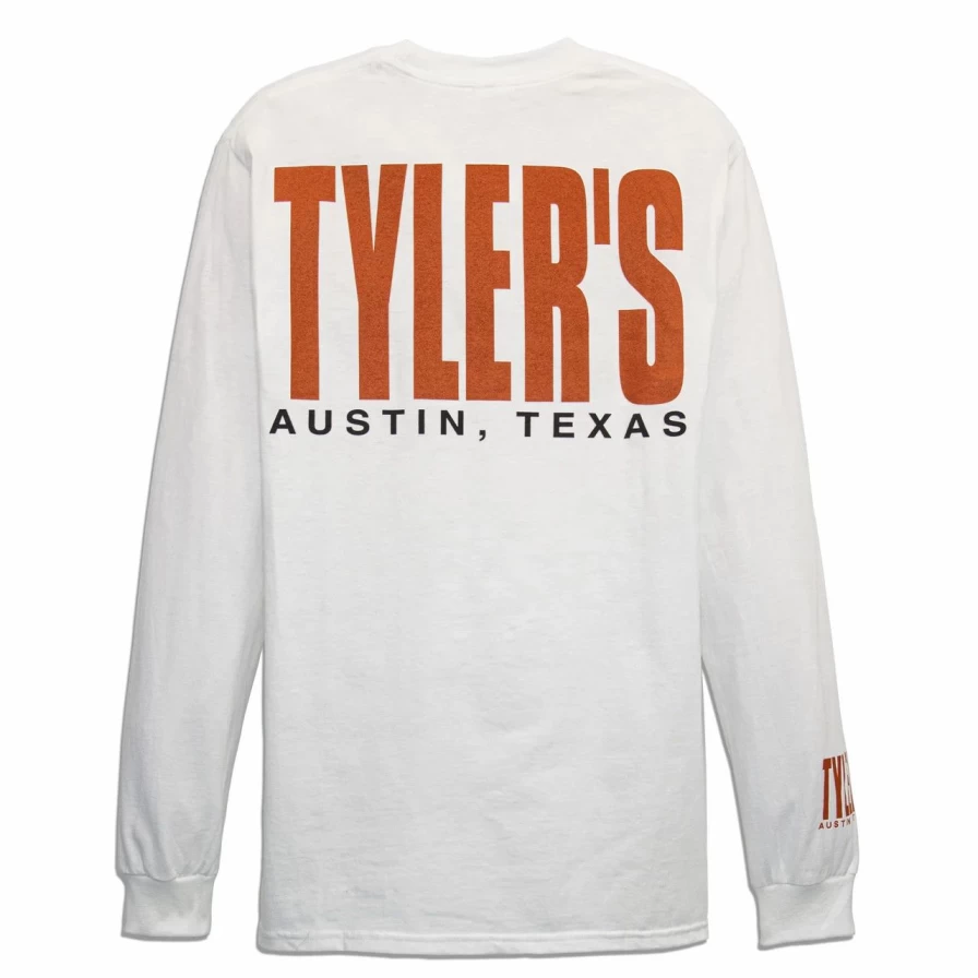 Men's Long Sleeve Graphic T-Shirt - White & Burnt Orange Casual Tee - Austin Inspired Design