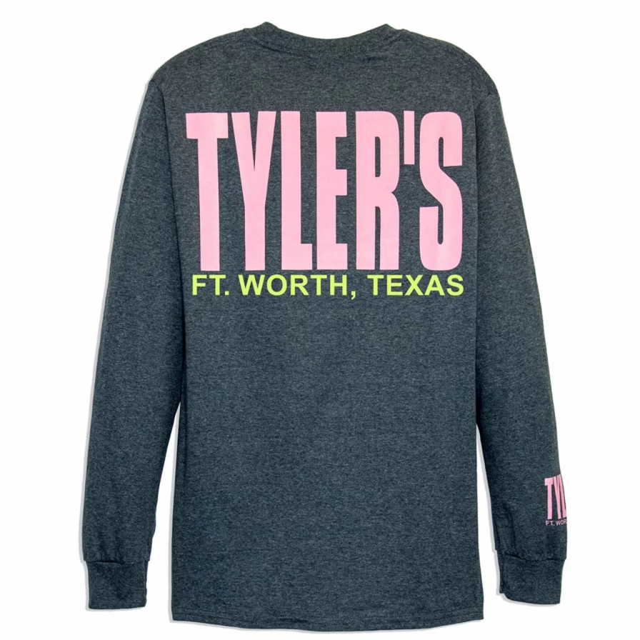 Men's Long Sleeve T-Shirt - Soft Cotton Blend Tee in Dark Heather & Azalea Color Block Design