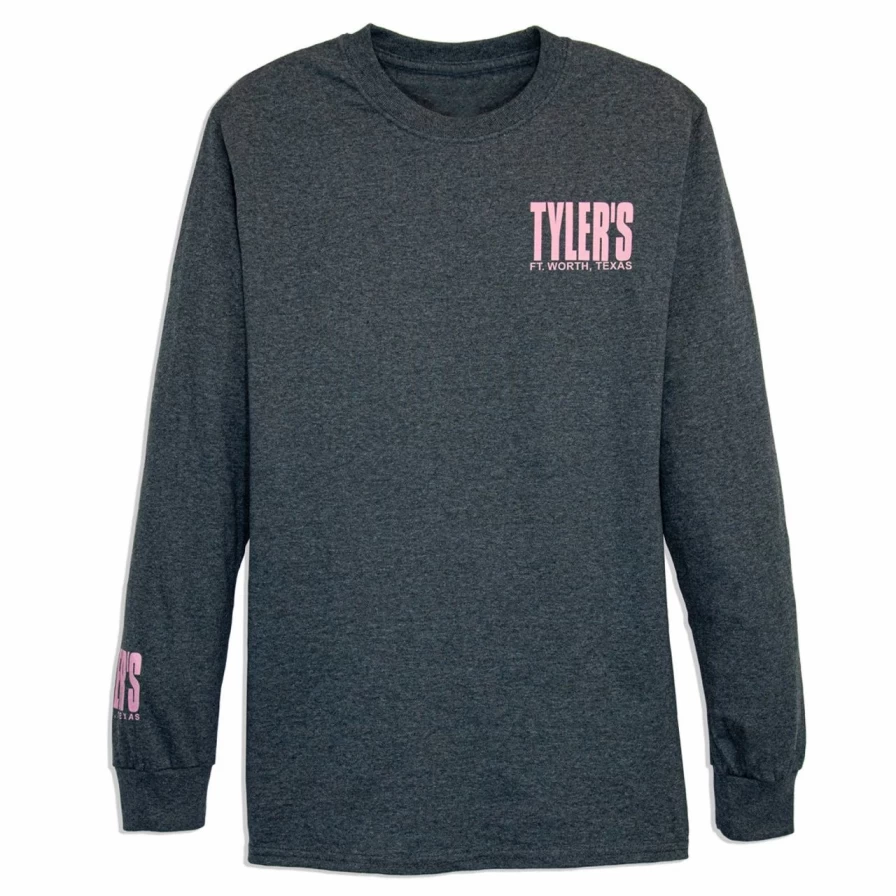 Men's Long Sleeve T-Shirt - Soft Cotton Blend Tee in Dark Heather & Azalea Color Block Design
