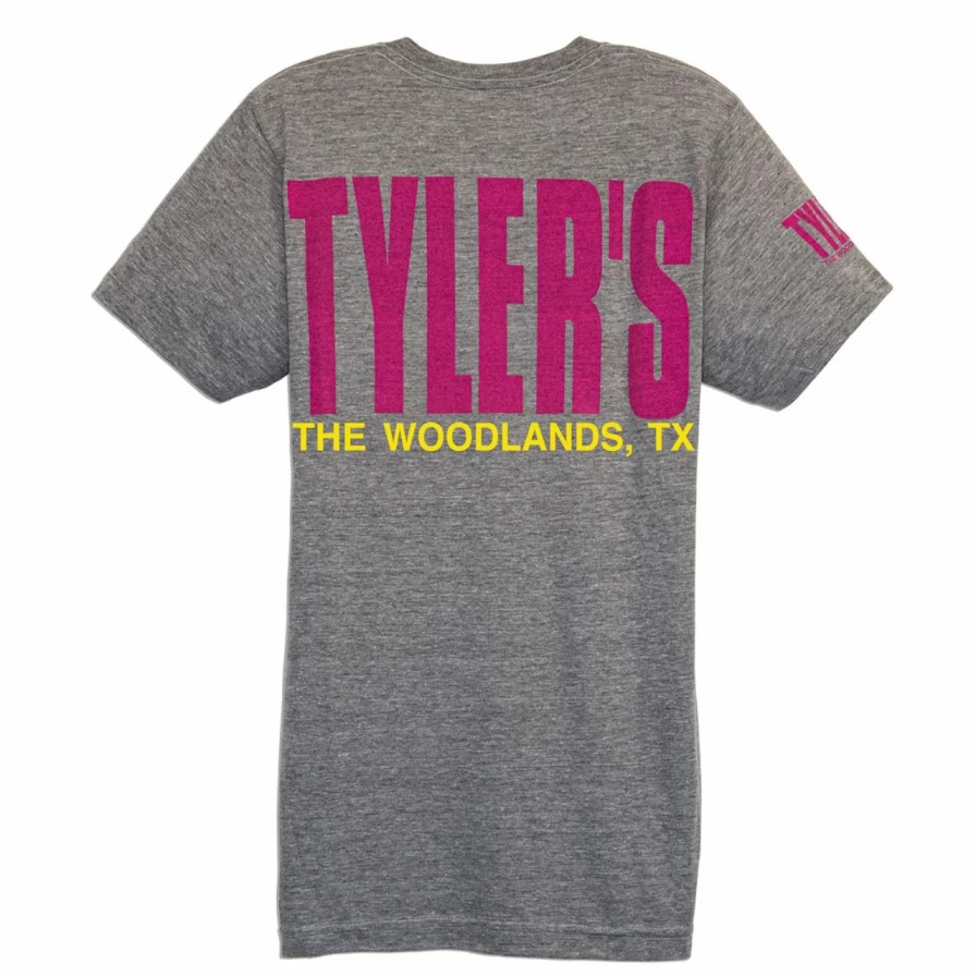 "Heather Grey Pink Yellow Track Tee - The Woodlands Vintage Style Unisex T-Shirt"