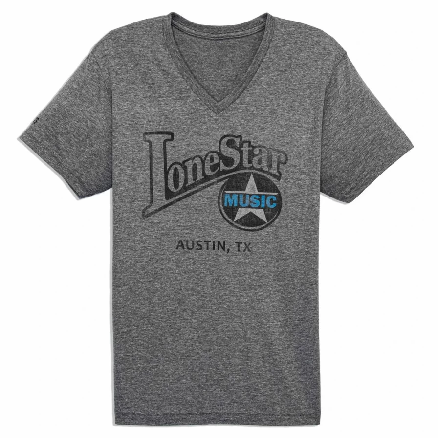 Lonestar Music Austin Texas V-Neck T-Shirt in Heather Grey