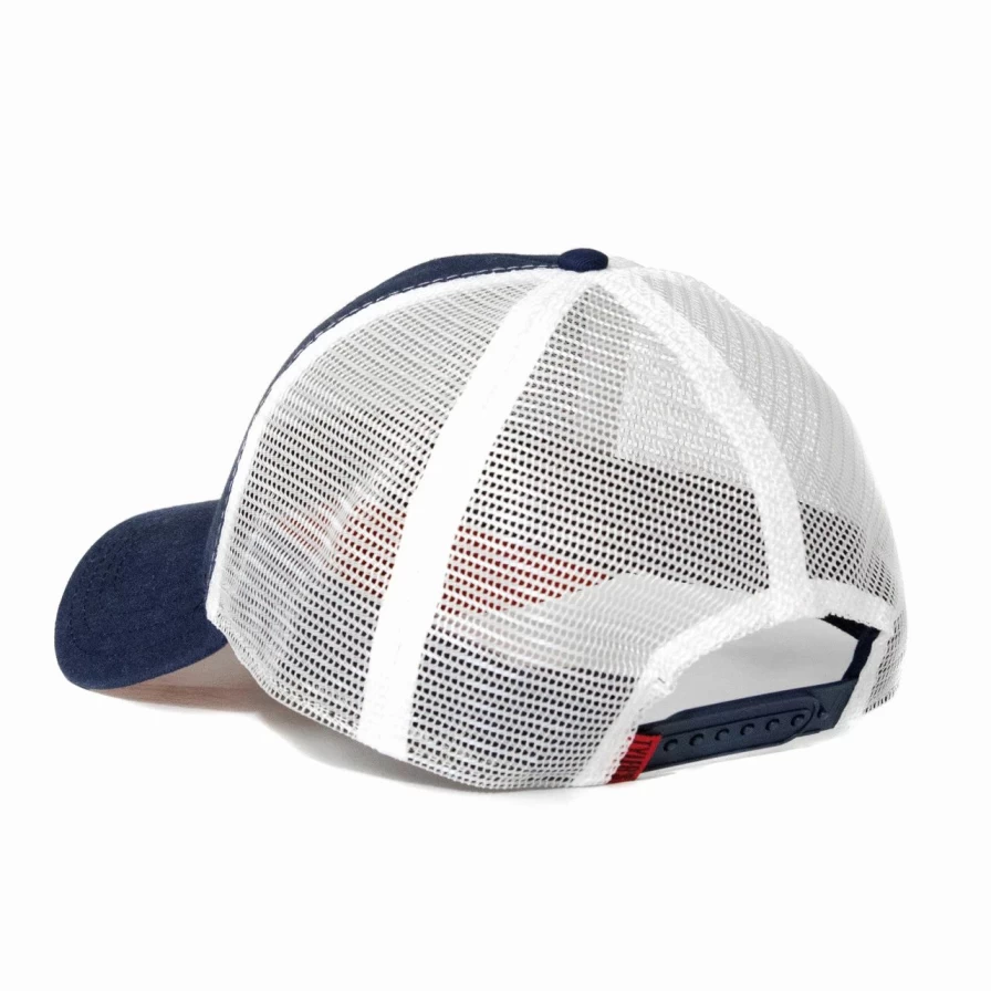 Vintage Navy and White Rooster Embroidered Trucker Hat - Adjustable Snapback Cap