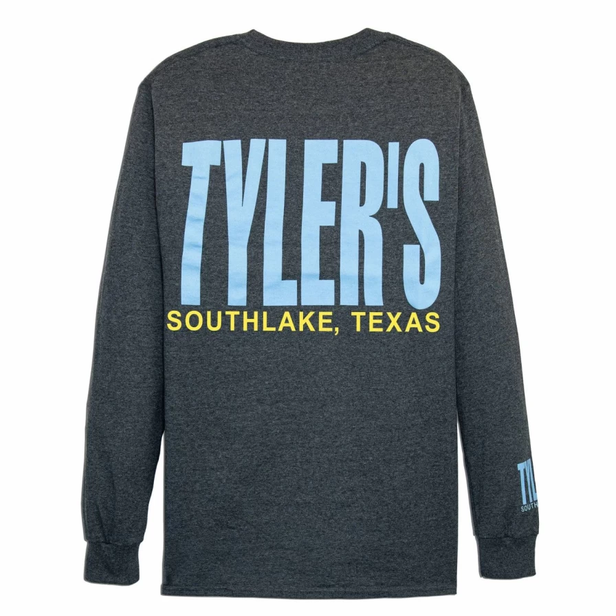 Men's Long Sleeve T-Shirt - Dark Heather & Light Blue Casual Tee - Southlake Style Comfort Fit Top
