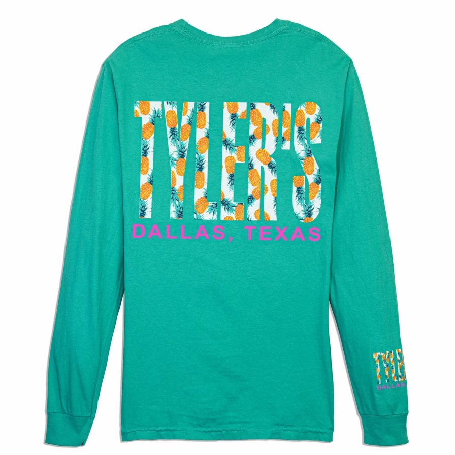 "Men's Long Sleeve Pineapple Print Comfort Color Pocket T-Shirt in Island Green"