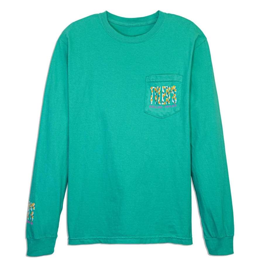"Men's Long Sleeve Pineapple Print Comfort Color Pocket T-Shirt in Island Green"