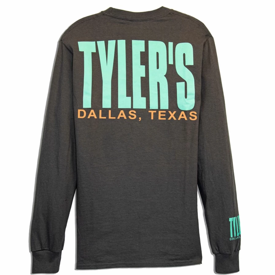 Men's Long Sleeve Charcoal and Mint Graphic Tee - Dallas Print Casual Shirt