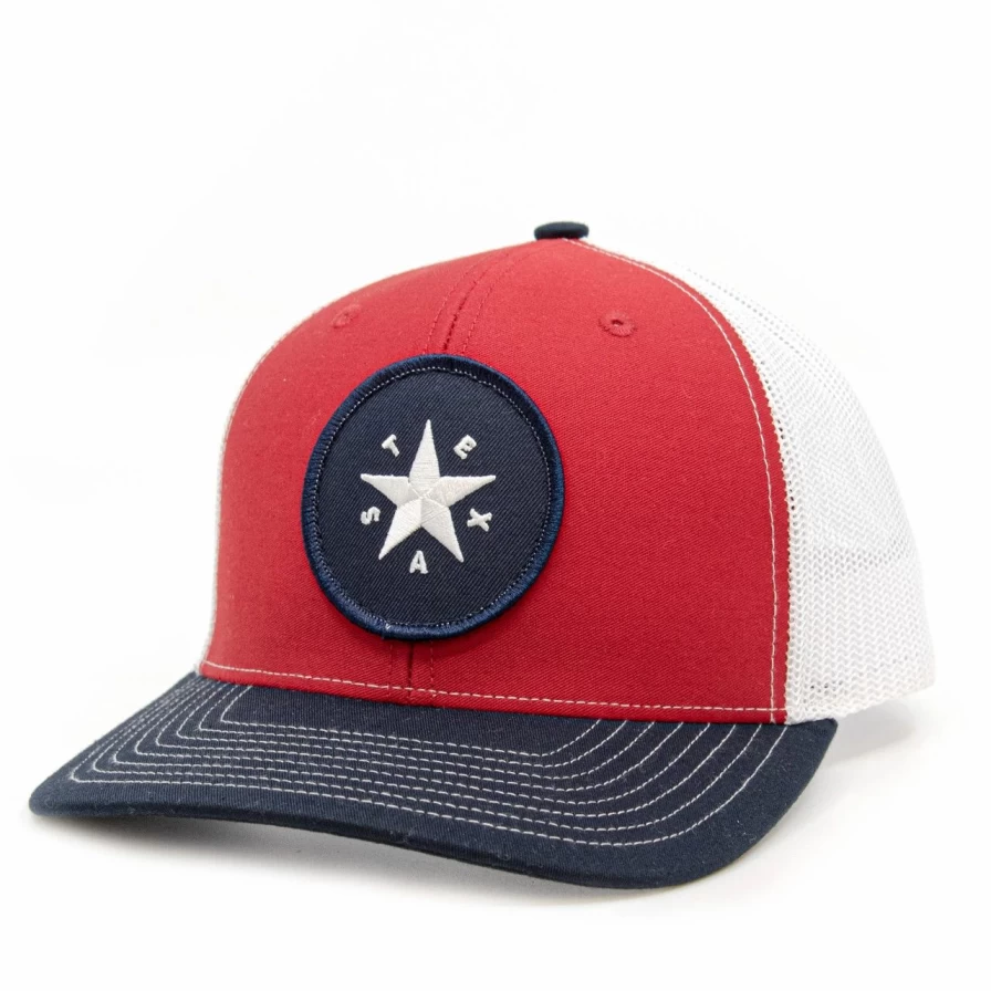 Red White Navy Texas Star Embroidered Patch Trucker Hat