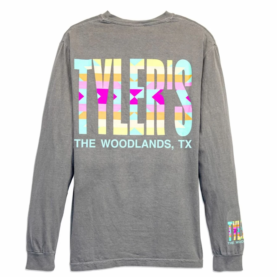 Men's Long Sleeve Aztec Print Pocket T-Shirt - Grey Pastel Aztec Tribal Design Comfort Colors