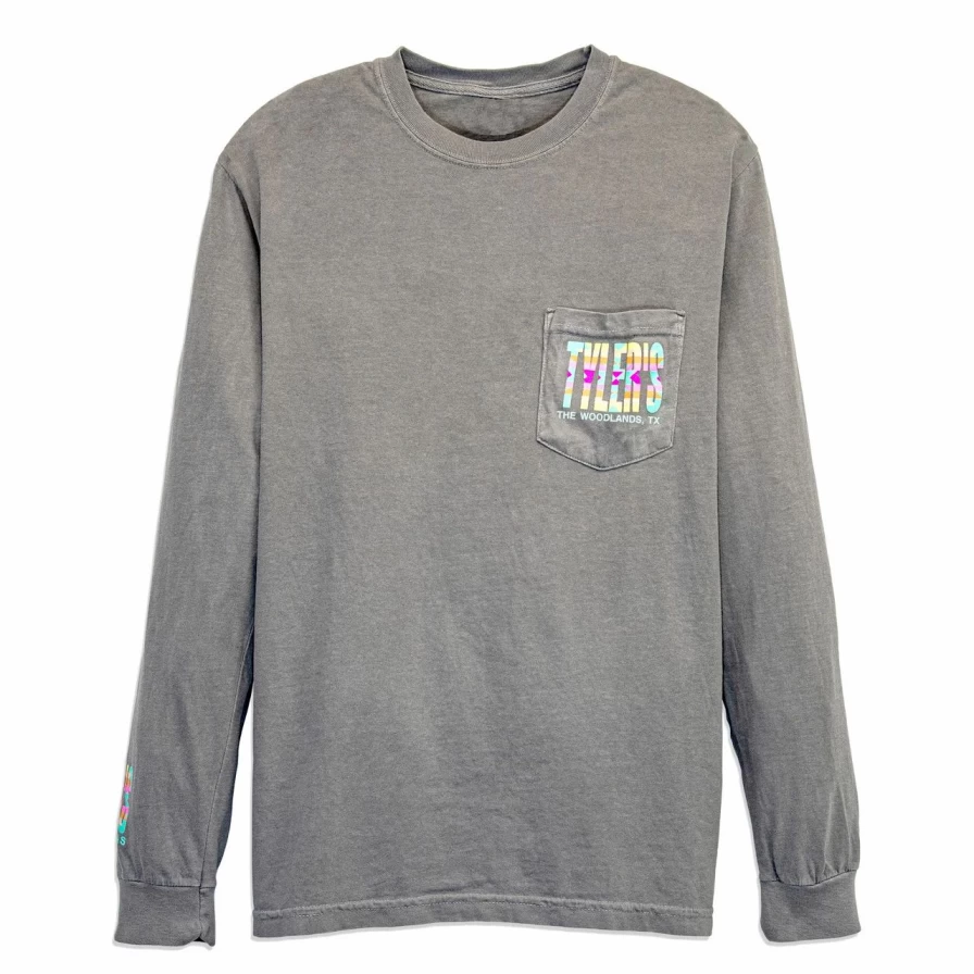 Men's Long Sleeve Aztec Print Pocket T-Shirt - Grey Pastel Aztec Tribal Design Comfort Colors