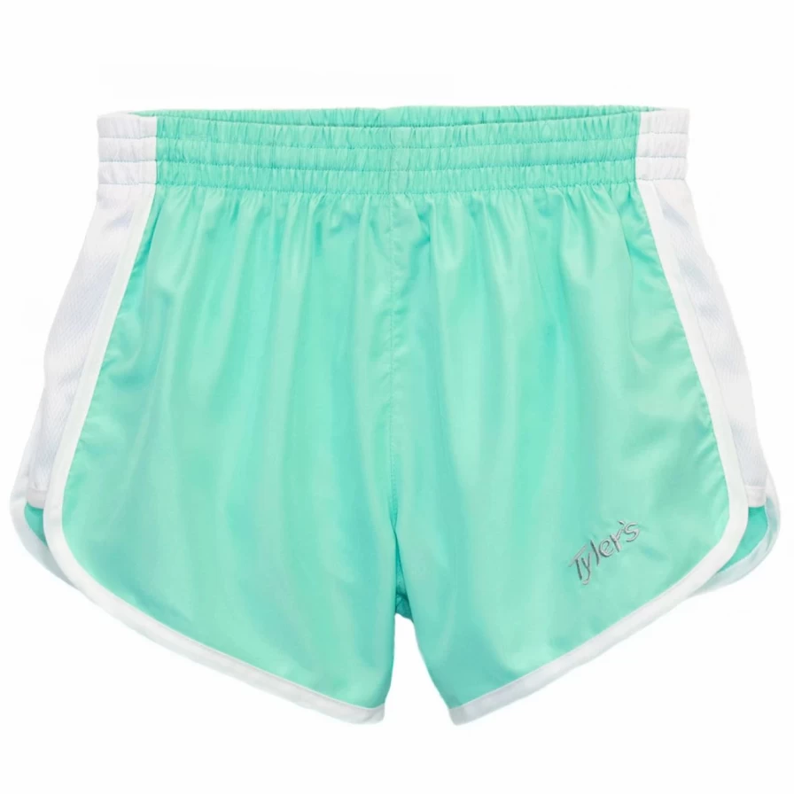 Women's Mint Green and White Pastel High-Waisted Racer Running Shorts for Athletic Wear