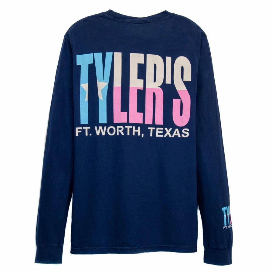 "Men's Navy & Pastel Texas Flag Long Sleeve Pocket Tee - Comfort Colors Fort Worth Vintage Style"