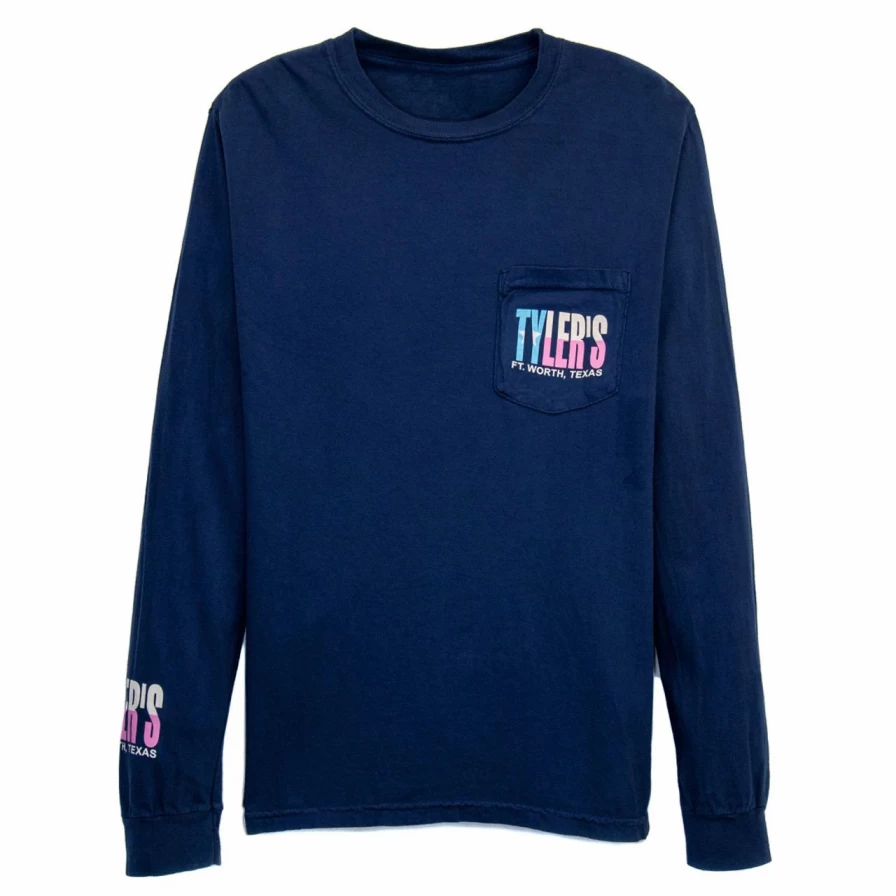 "Men's Navy & Pastel Texas Flag Long Sleeve Pocket Tee - Comfort Colors Fort Worth Vintage Style"