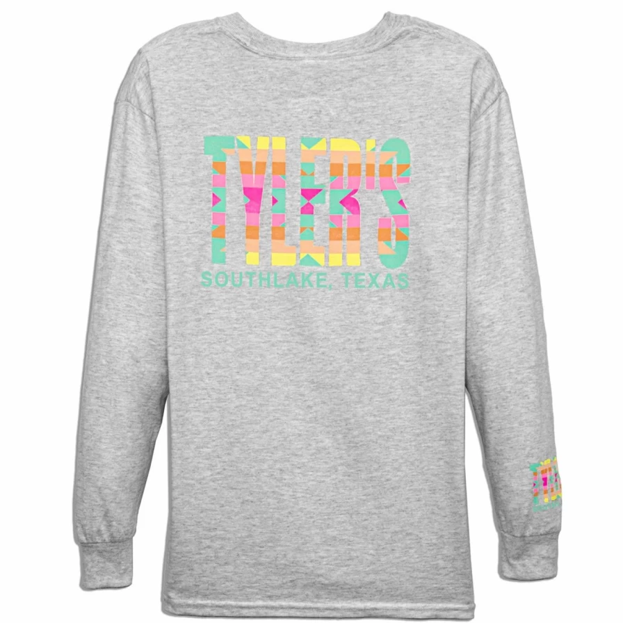 Kids' Long Sleeve Grey Aztec Print T-Shirt - Southlake Collection