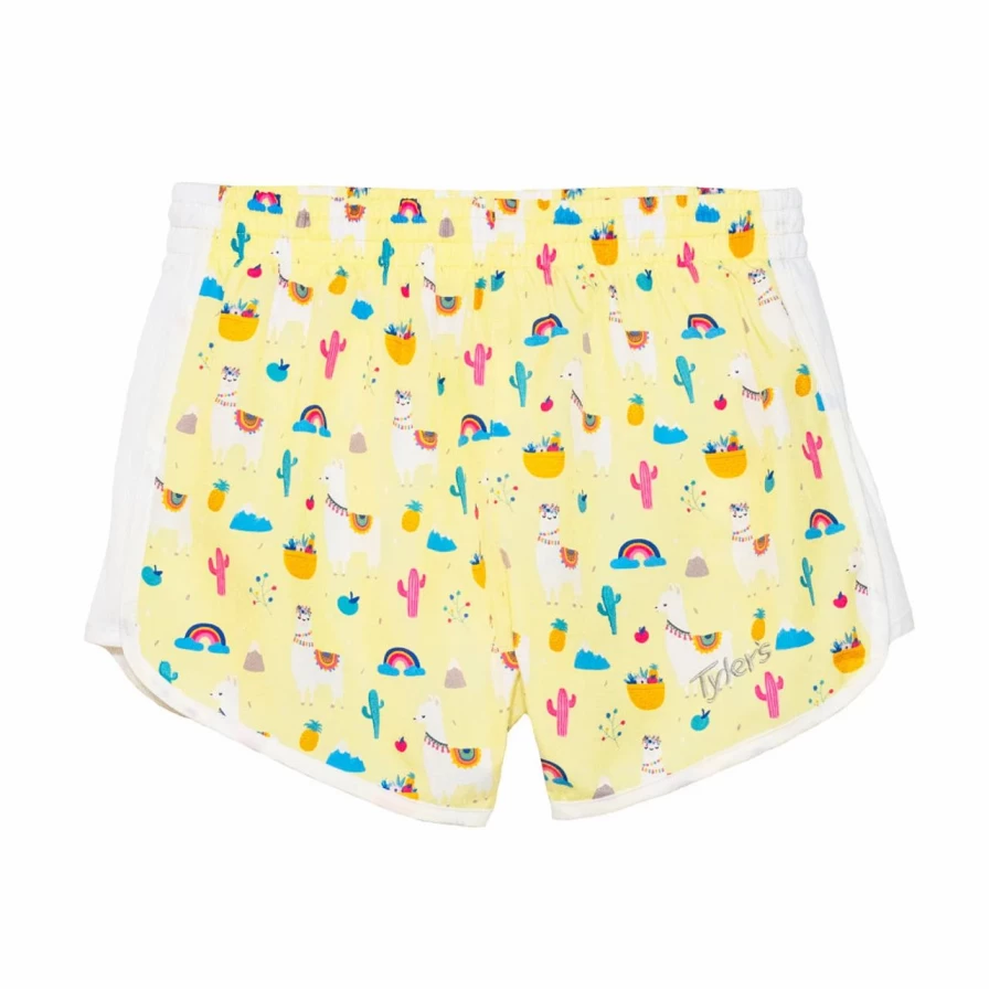 "Yellow Llamas Print Girls' Racer Shorts – Fun & Stylish Kids' Athletic Wear"