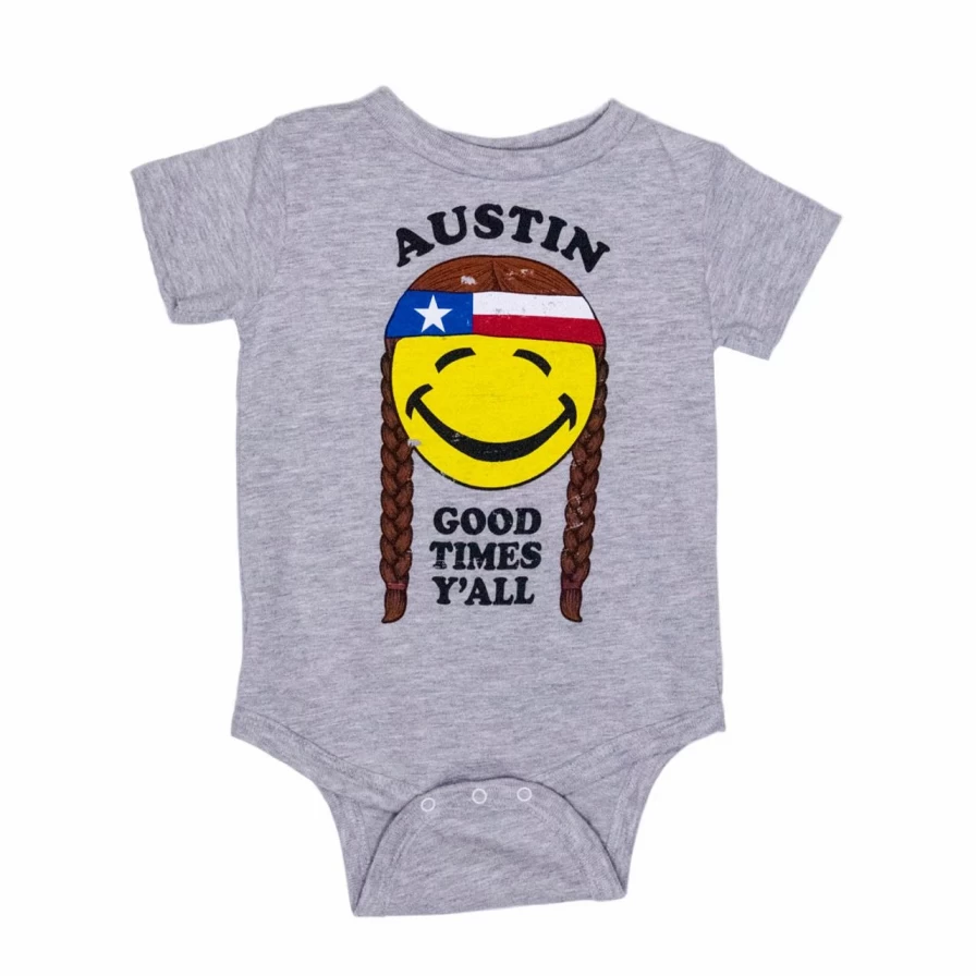 "Heather Grey Austin Good Times Y'All Baby Onesie – Soft & Comfortable"