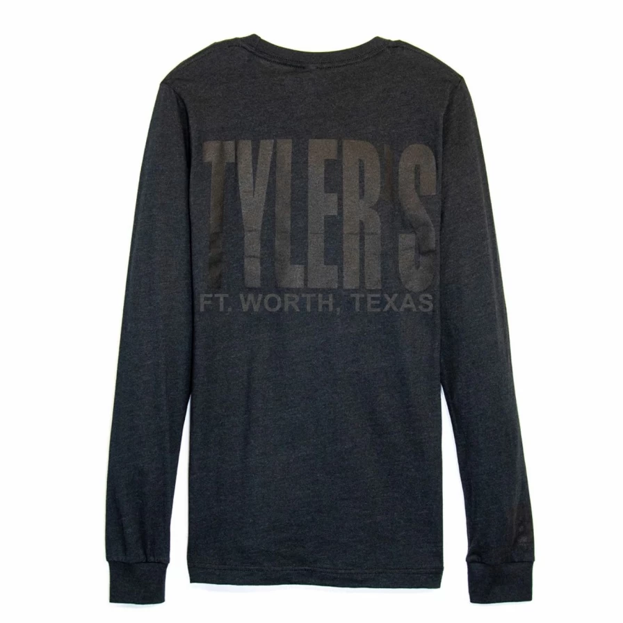 "Men's Long Sleeve Black Heather Crewneck Track Tee - Comfortable Athletic Fit Casual Shirt"