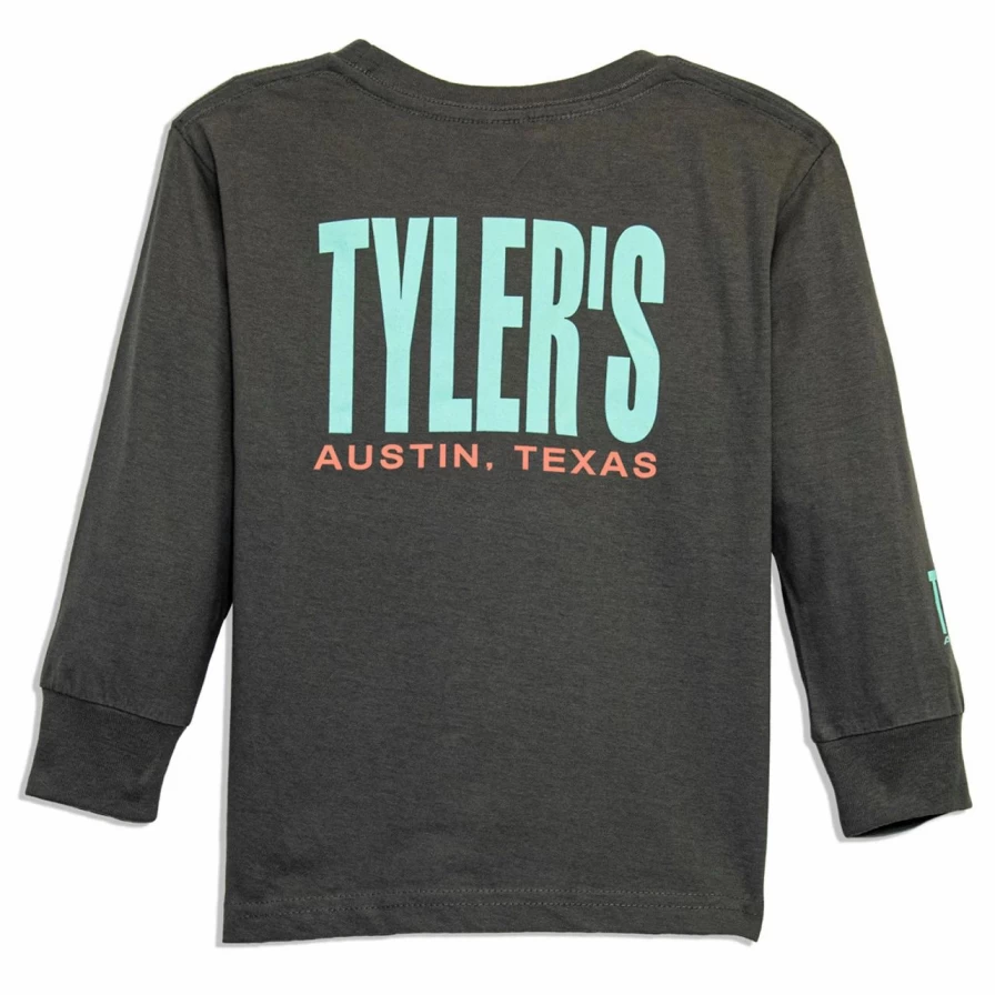 Boys' Long Sleeve Graphic Tee - Charcoal & Mint Striped Casual Shirt for Toddlers
