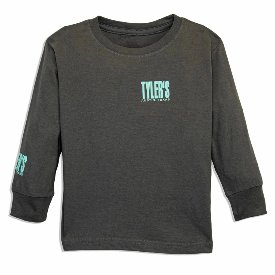 Boys' Long Sleeve Graphic Tee - Charcoal & Mint Striped Casual Shirt for Toddlers