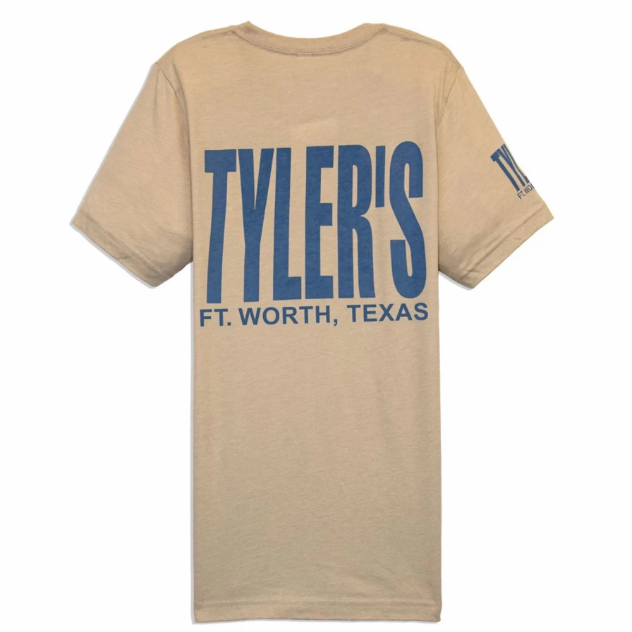"Heather Tan and Dusty Blue Track Tee by Tyler's - Comfortable Casual T-Shirt for Men and Women"