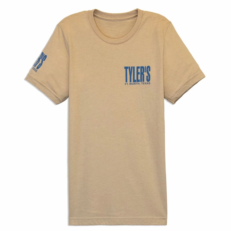 "Heather Tan and Dusty Blue Track Tee by Tyler's - Comfortable Casual T-Shirt for Men and Women"