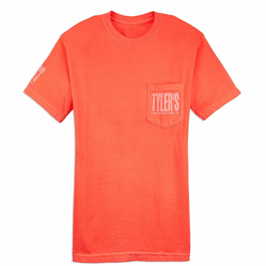 "Comfort Color Pocket Tee - Neon Red & White Casual T-Shirt for Men and Women"