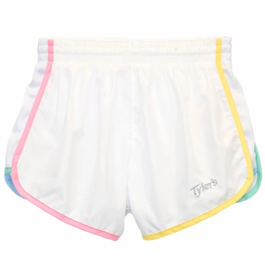 Women's Athletic Racer Shorts - Breathable White & Multicolor Running Shorts for Active Lifestyle