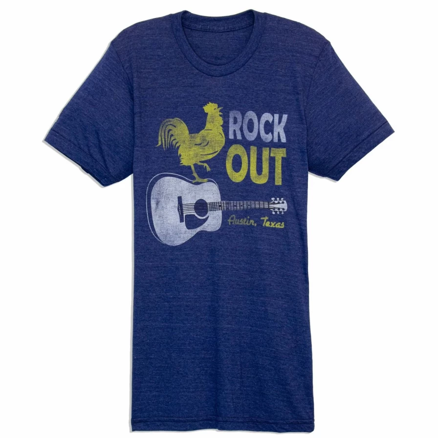 "Rock Out Austin Texas Tri Indigo Graphic Tee - Vintage Style Band T-Shirt"
