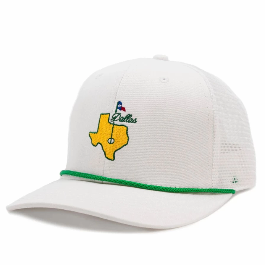 White Dallas Golf Trucker Hat for Men & Women - Stylish Adjustable Baseball Cap