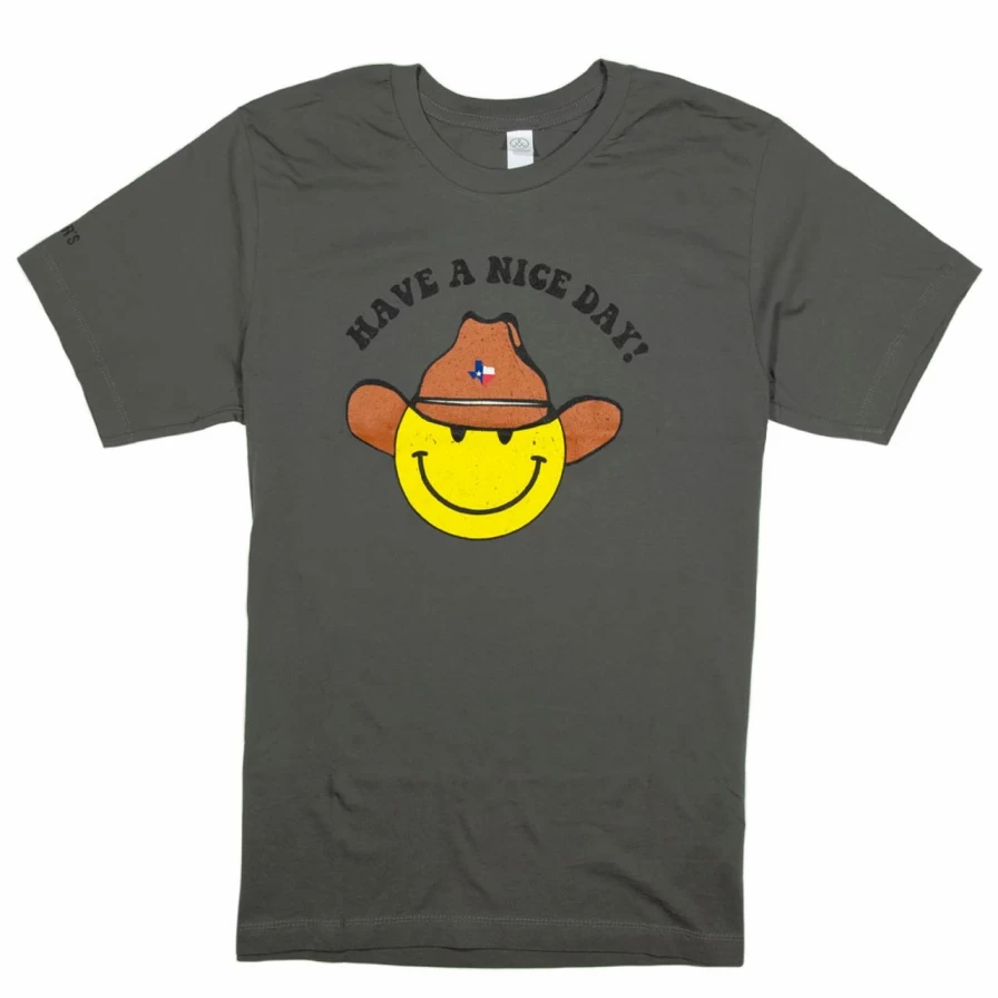 "Have A Nice Day Cowboy Smiley Face T-Shirt in Asphalt Color"