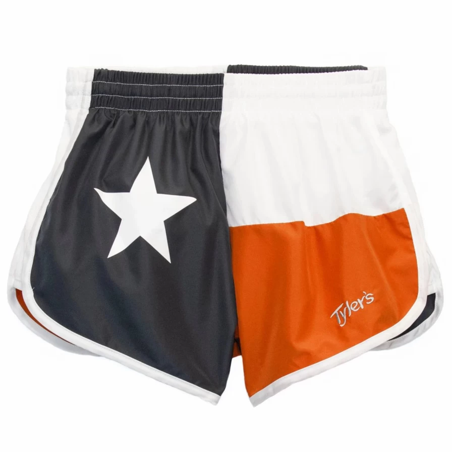 Women's Texas Flag Print Racer Shorts - Pewter & Burnt Orange Athletic Running Shorts