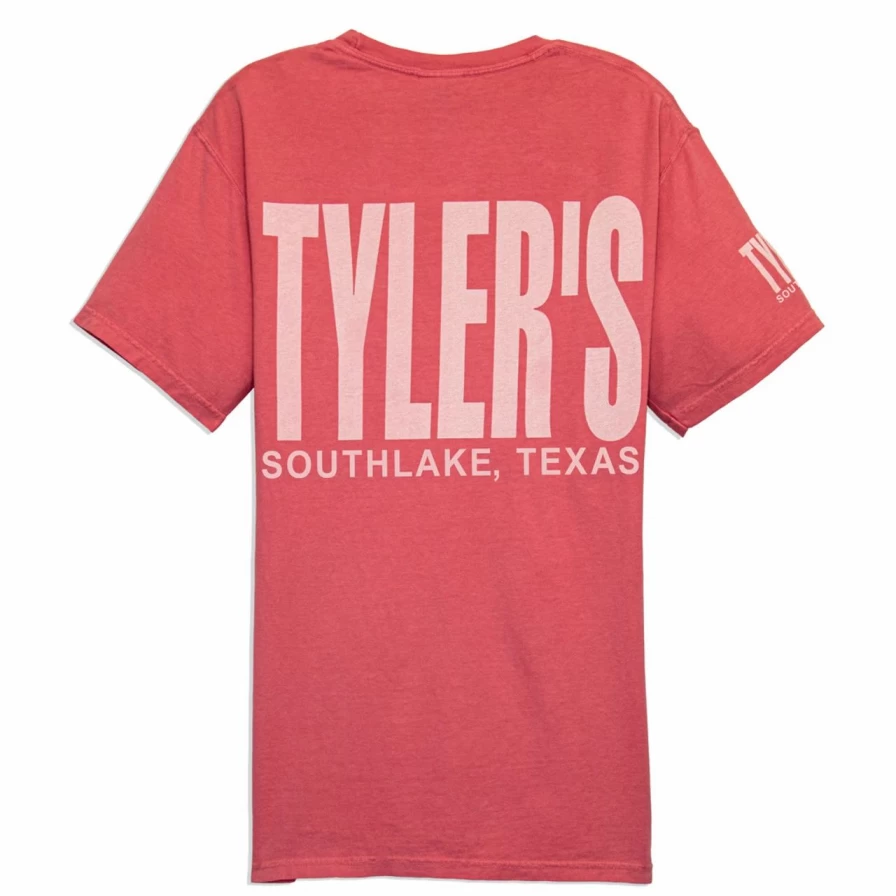 "Stylish Coral and Off-White Comfort Color Pocket T-Shirt - Southlake Collection"