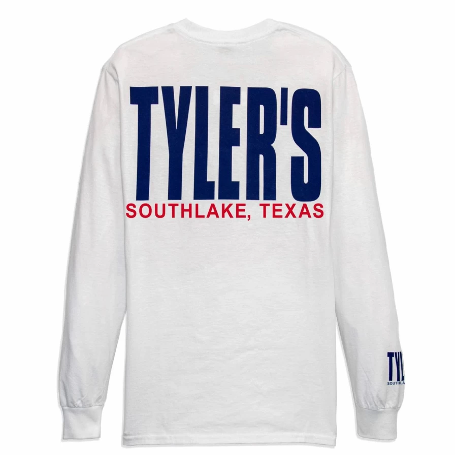 Men's Classic Long Sleeve White and Navy Striped T-Shirt - Southlake Collection - Comfortable Cotton Crewneck Tee